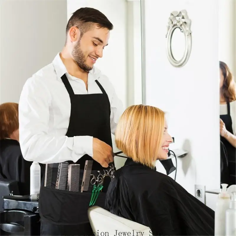 d0ub耐水性ウエストエプロンビューティーサロンエプロンエプロン美容師用のポケット付きエプロン