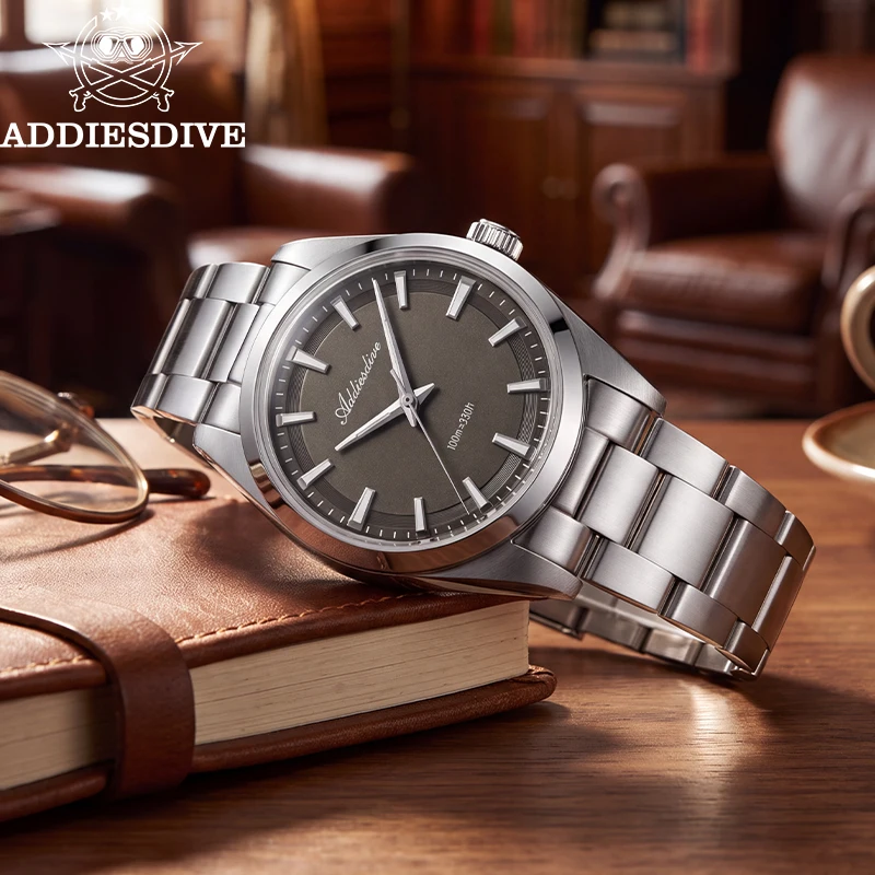 ADDIESDIVE  Hot Sale Men Sports Dive Wristwatch 36mm Bubble Mirror Pot Cover Glass 10Bar Waterproof Simple Steel Quartz Watch AD2066