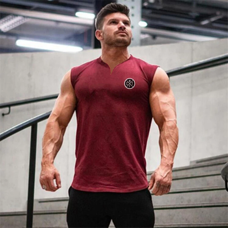 New Mens Training Sports Casual Workout Tank Top Musculation Gym Clothing Bodybuilding Fitness Singlets Sleeveless V-Neck Vest