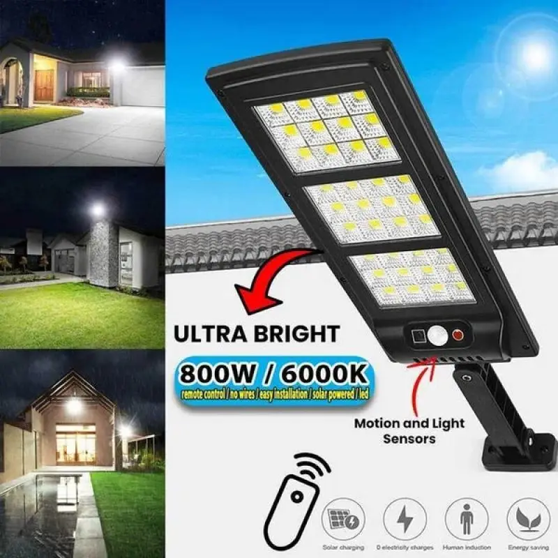 impermeavel solar led street light com sensor de movimento pir lampada de controle remoto inteligente seguranca do jardim ao ar livre luz de parede 800w 6000k 01