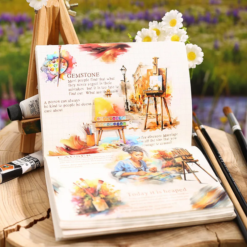 Mr. Paper, Painting Character Landscape Stickers Pack, Scrapbook, Phone Case, Diary Gift Card Decorative Stickers