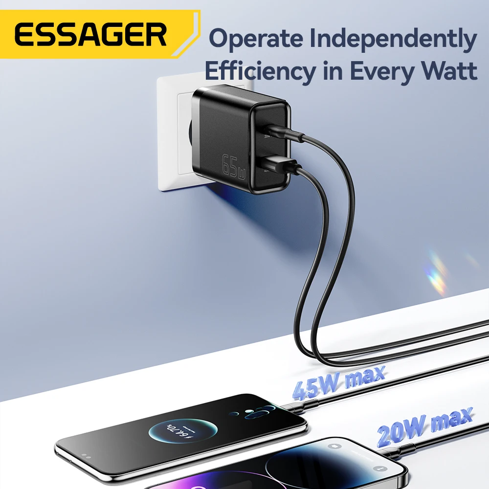 Essager-ラップトップ用のUSBCタイプ充電器,急速充電,iPhone 15,14,Samsung, Xiaomi, QC4.0, 65W用