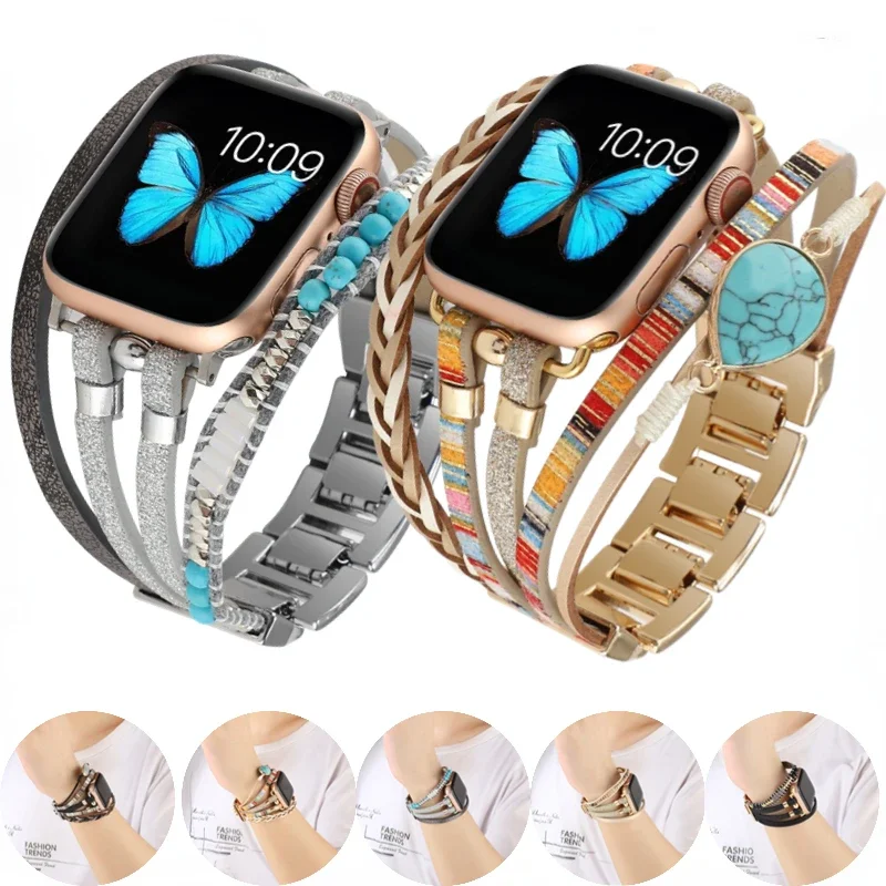 

Jewelry Strap For Apple watch Ultra 10 9 8 7 45mm 49mm 41mm 42mm 46mm Women Metal Bohemian Style Bracelet iWatch 6 5 4 SE belt