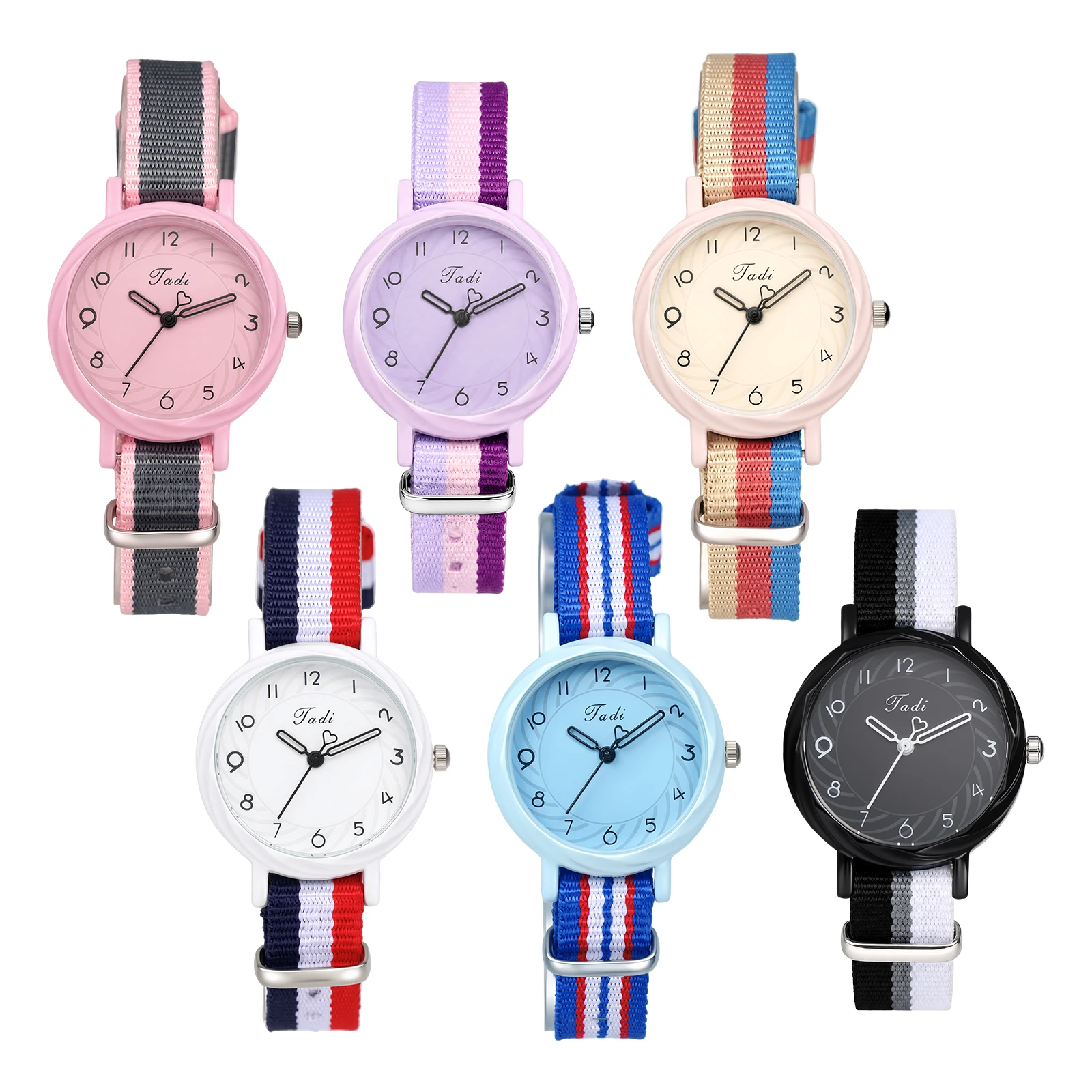 FLONGO Unisex Analog Quartz Nylon Watch Color Block Black White Gray Stripe Breathable Strap Student Teen Gift