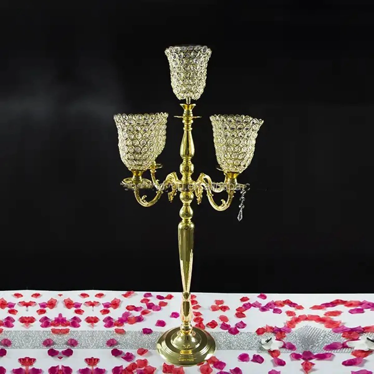 6pcs/ Metal Candelabra Crystal Candle Holders 5 Arms Candlestick Wedding Table Centerpiece Pillar Stand Road Lead vase 2987