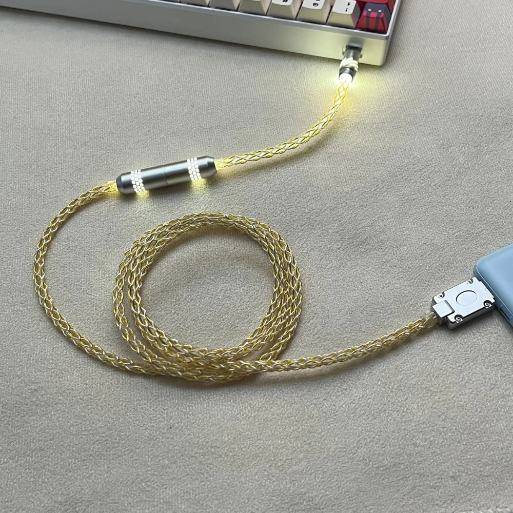 Hollow Bee Net Middle Tube White Light Single Crystal Copper Air Plug Cable 8K Magnetic Axis Keyboard Data Cable Charging Cable