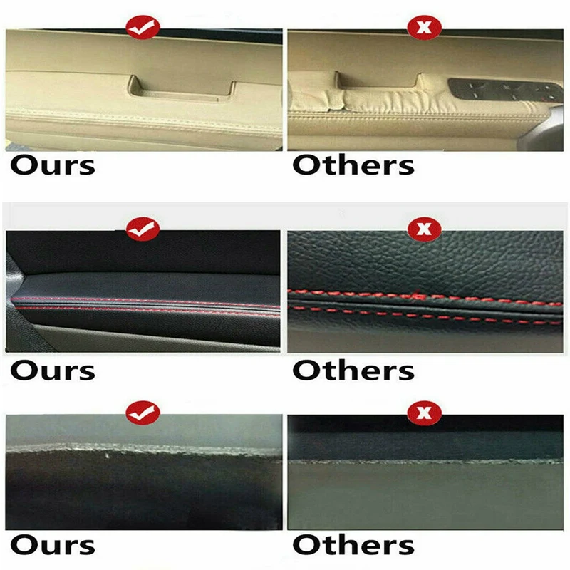 4PCS Black+RED LHD 4 Doors Armrest Panel Leather Cover Inner Trim For Jetta Golf MK5 2005-2010 With Tools