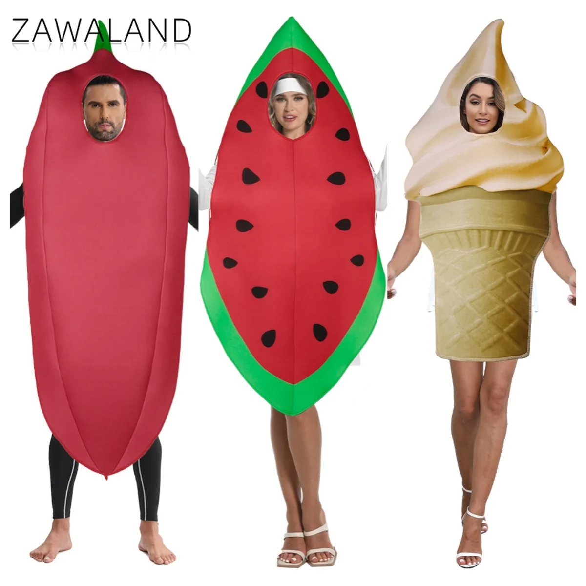

Food Funny Cosplay Costume Watermelon Ice Cream Peppers Stage Disguise Wear Family Matching Suit Unisex Party Performance Outfit