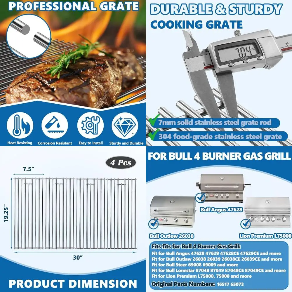 

Replacement Cooking Grates for Bull 4-Burner Grills, Compatible with Angus, Steer, and Outlaw Models
