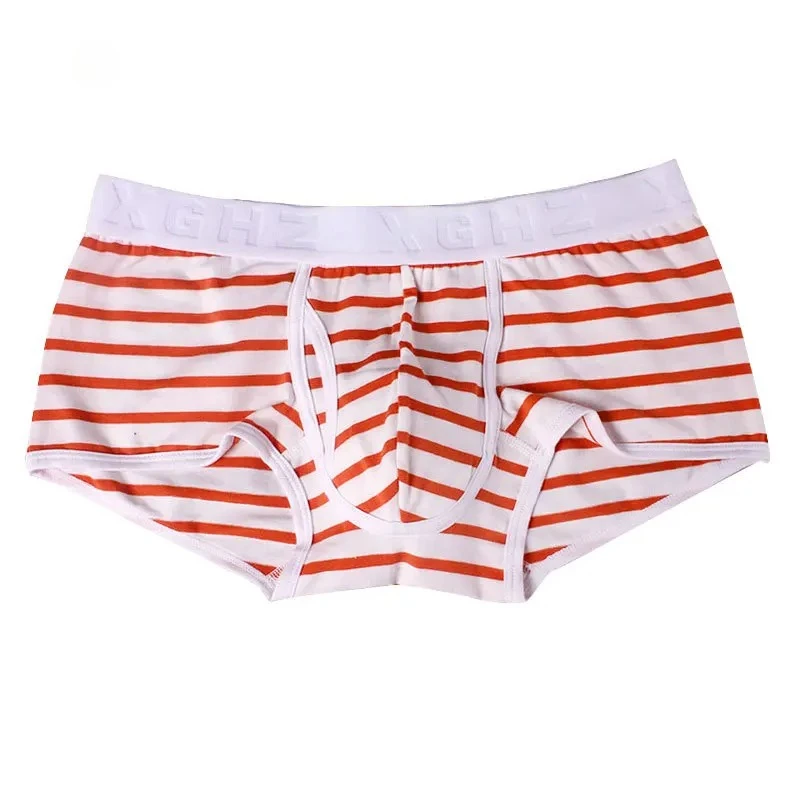 

Striped Men's Boxy Underwear Stretch Cotton Breathable Comfort Sweat Absorp Underpant Youth Low-rise U Convex Pouch Boxer Shorts