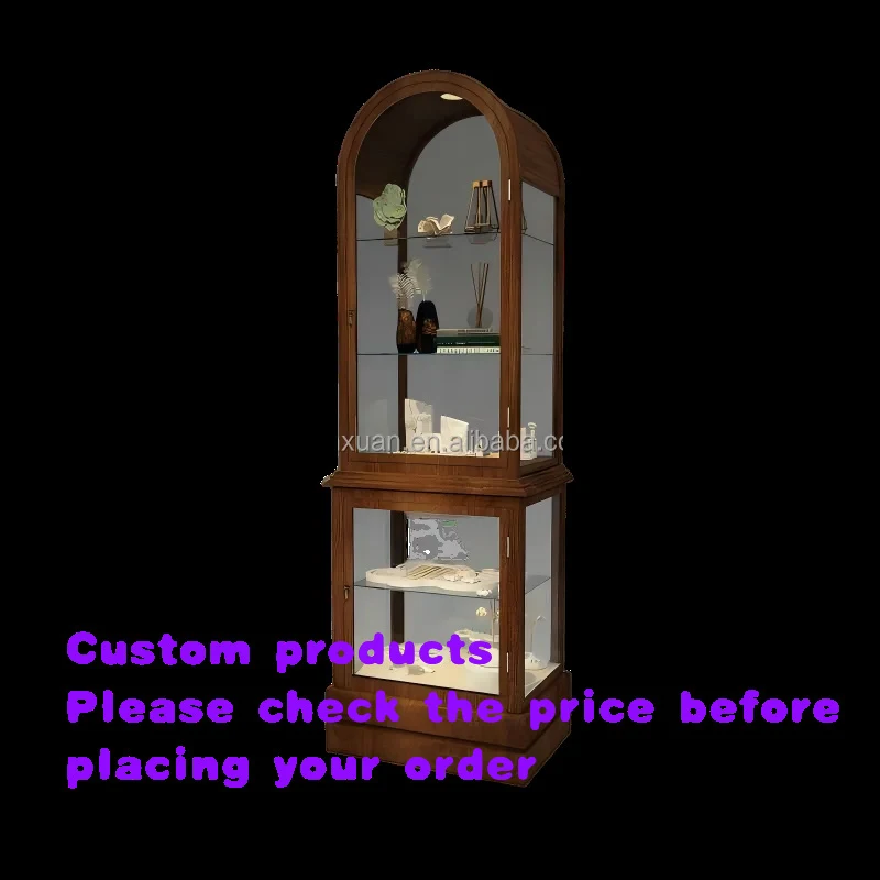 custom.Luxurious Arched Wooden Tower Display Cabinet - 360Glass jewelry display cabinet，With integrated lighting，Suitable re