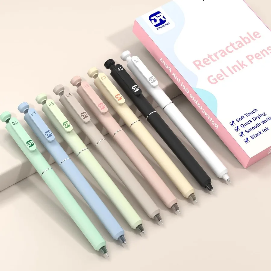 8 قطعة أقلام جل جمالية قابلة للسحب التجفيف السريع نقطة دقيقة 0.5 مللي متر قلم حبر أسود أقلام الكتابة السلس الإضافية لرحلة ملاحظة Ta