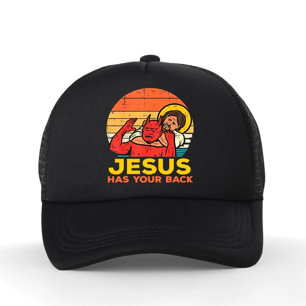 Jesus hat dich bei sich, Jiu Jitsu Retro-Baseballkappe für Herren und Damen, Vintage-Grafik, Outdoor-Mesh-Trucker-Snapback-Mütze – Detail 4