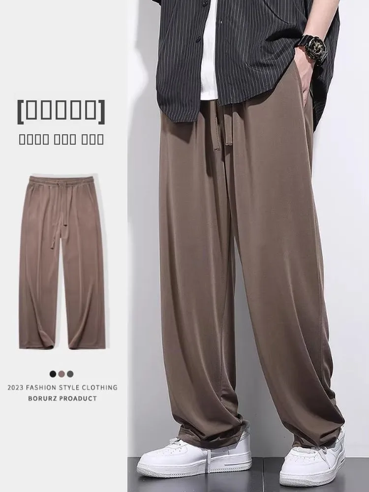 

Ice Silk Men's Summer Thin Casual Straight Leg Pants Loose Sports Long Trousers Qui Dry Lightweight Comfortable Polyester F...