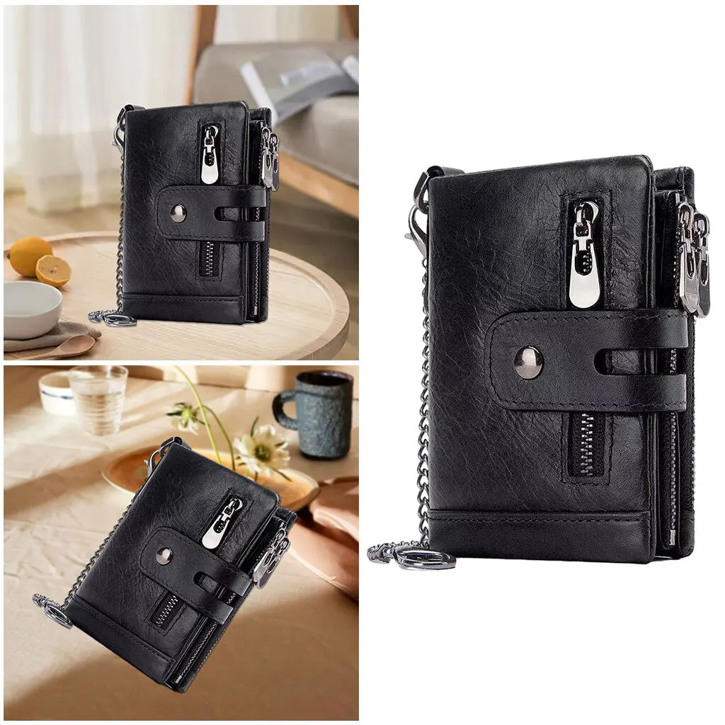 Mens Wallet Cowhide Leather Wallet Credit Card Holder RFID Bifold
