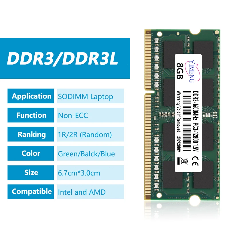 Memoria RAM para Portátil DDR3 DDR3L 4GB 8GB PC3 1.5V PC3L 1.35V 1333 1600 1866Mhz Sodimm 8500 10600 12800 204 Pines 2