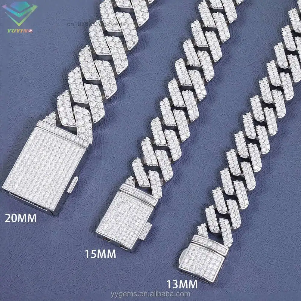 Luxury Hot-sale 8mm-20mm Vvs Moissanite Diamond Chain S925 Sterling Silver Cuban Link for Men Hiphop Fine Jewlery Necklace Brace