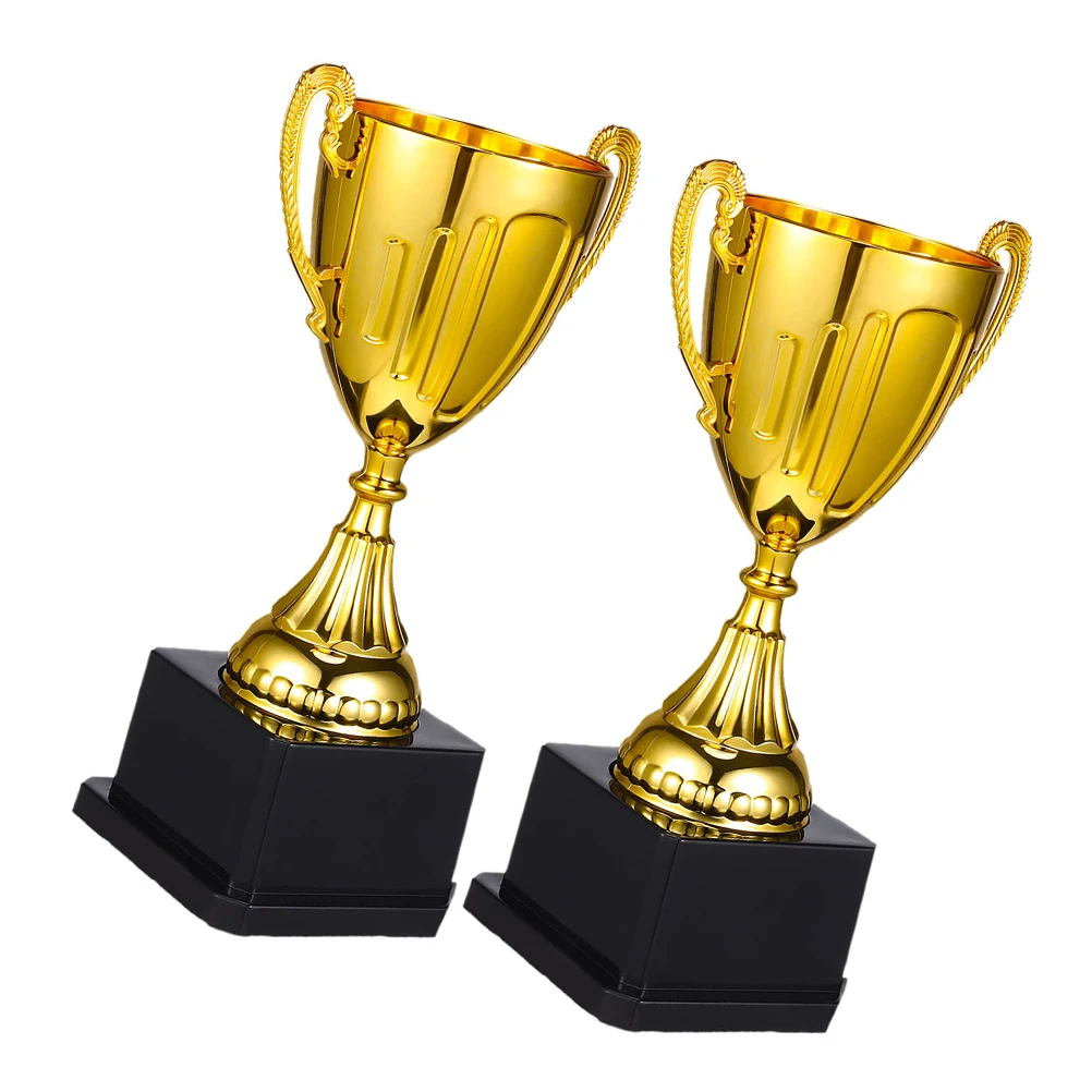 

2pcs Mini Trophy Toy Kids Soccer Competition Trophy Celebration Square Base Plastic Competition Prize Sport Memorabilia