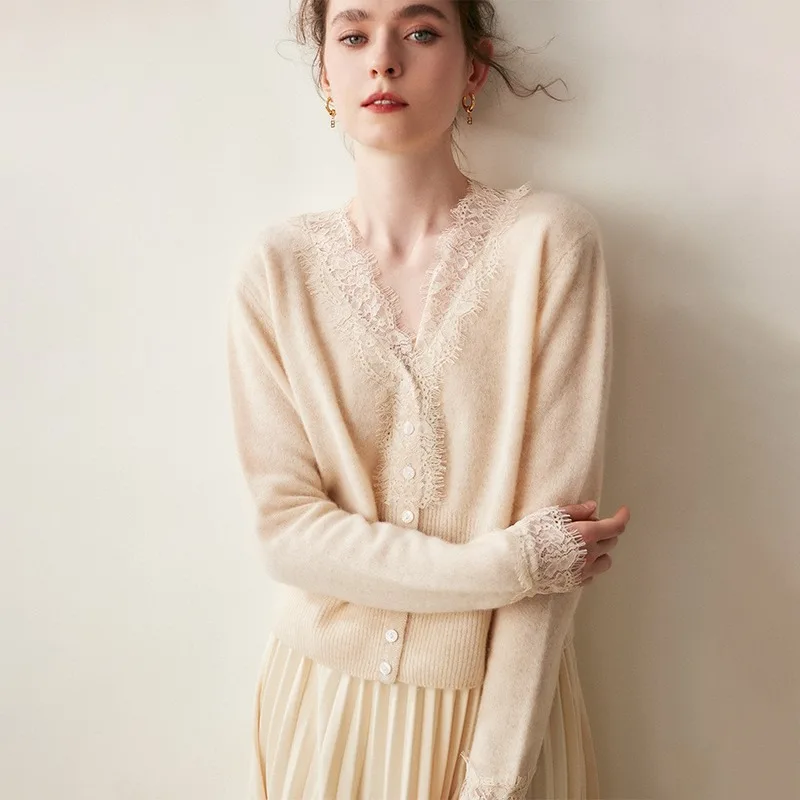 

Women Cashmere Cardigan V-neck Sweater Coat Wool Long Sleeve