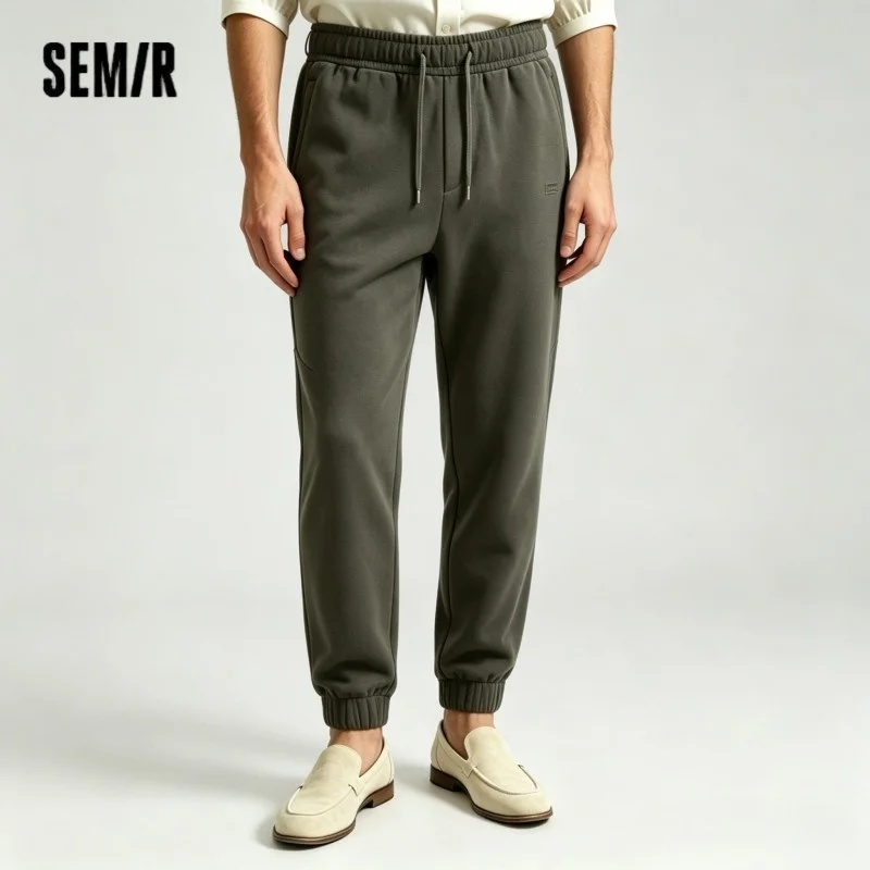 Semir Sweatpants Men Spring Loose Tapered Cuffed Solid Color Basic Drawstring Height Enhancing Casual Long Trousers