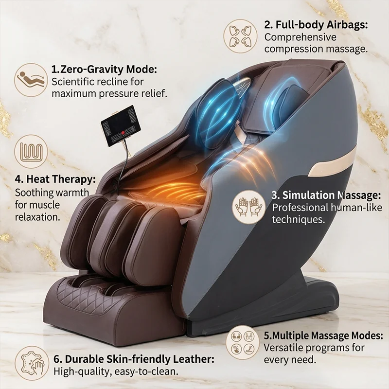 Coolfull Oyeal Modern Grey Family Zero Gravity Leather Body Massage Chair with Air Pressure Modes Voice Control Music Features