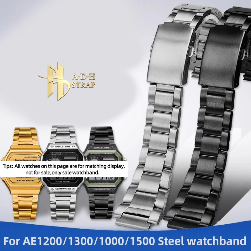 For Casio Small Square AE1200 AE1300 AE1500 Steel Watchband Modified A158/168 Stainless Steel Metal Watch Strap 18mm Bracelet