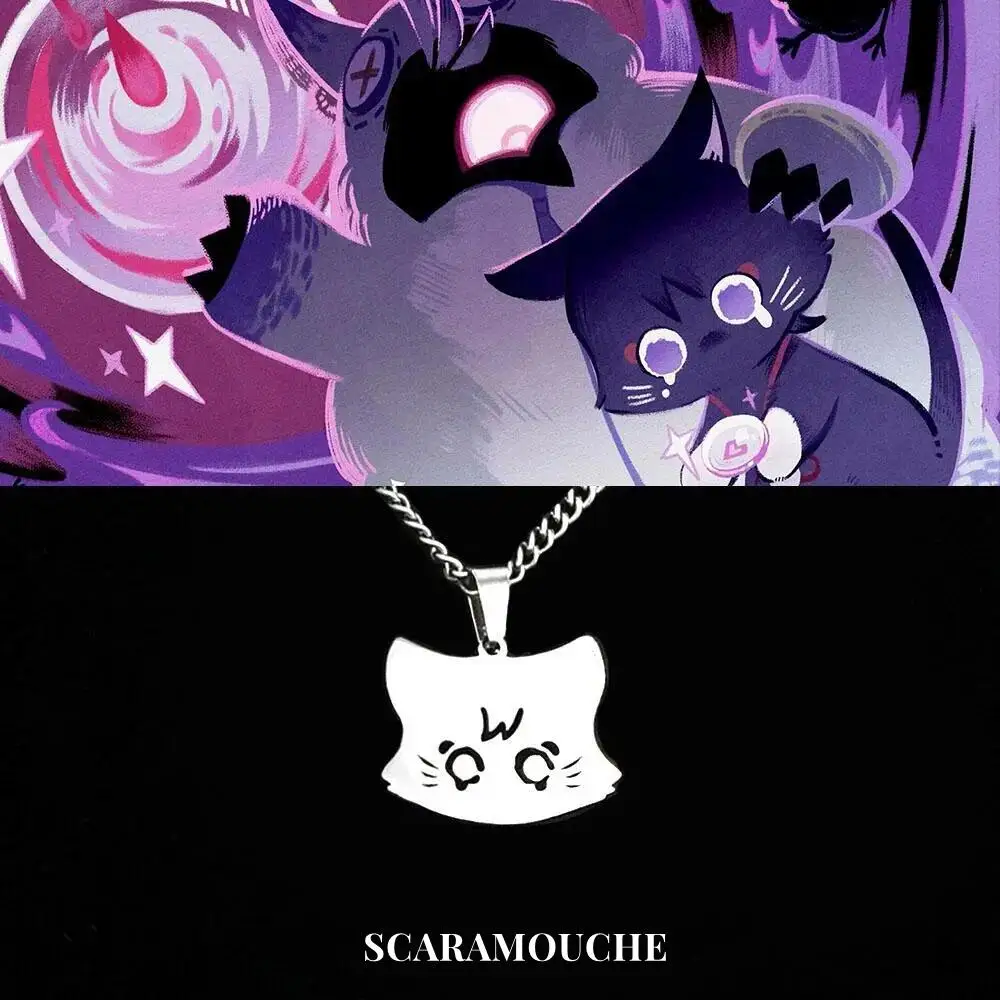 Collar de gato Scaramouche para hombre y mujer, cadena de suéter con colgante de impacto Gen de acero de titanio, joyería de Anime Cos, regalo para pareja, 2023