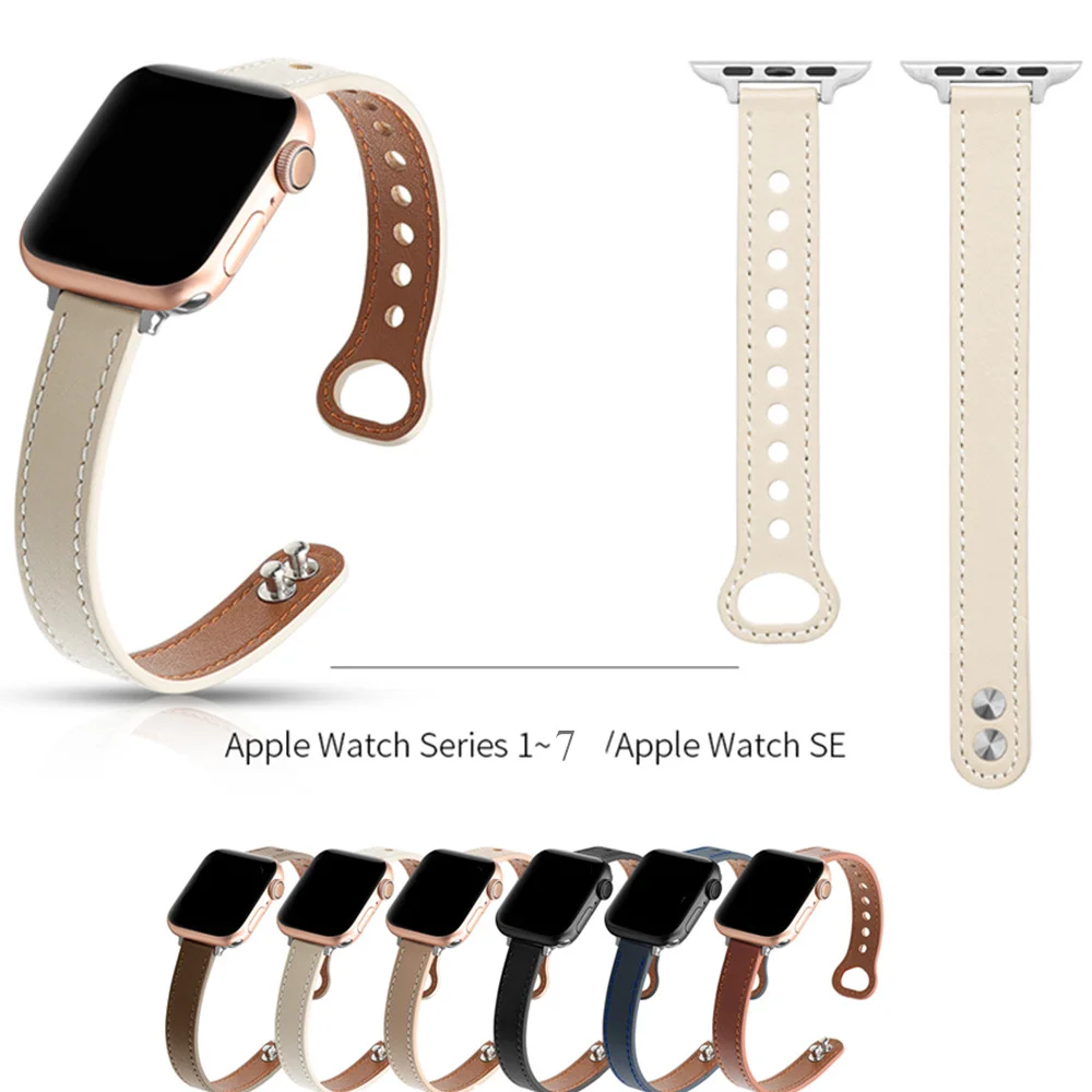 Correa de reloj de cuero genuino para Apple Watch, Correa deportiva de moda para Apple Watch SE 7, 6, 5, 4, 3, 2, 1, 40mm, 42mm, 44mm, 45mm