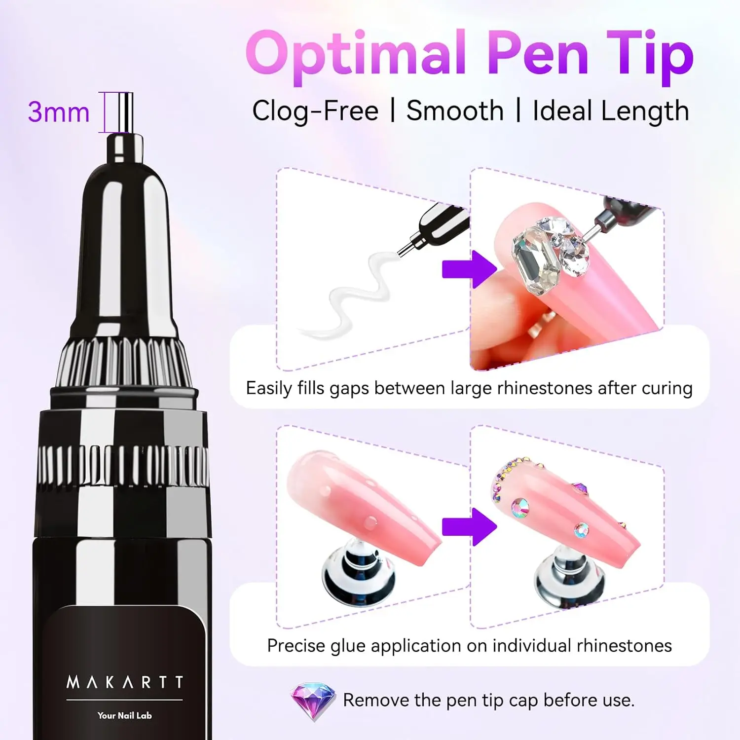 20PCS Colla per strass per unghie Gel con punta della penna a pennello Makartt Colla gel super forte adesiva precisa per ciondoli per unghie Unghie 3D in cristallo