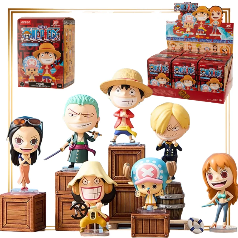 MINISO قطعة واحدة سلسلة شخصيات كلاسيكية الشكل صندوق أعمى لوفي زورو نامي زخرفة الديكور هدية غامضة للأولاد لعبة أنيمي