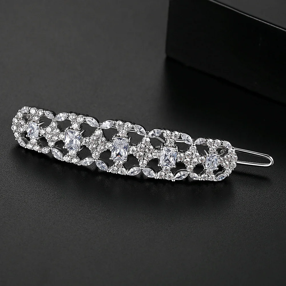 LUOTEEMI Geometric Zircon Hair Clips Korean Fashion Luxury Full Of CZ Wedding Bridal Hair Jewelry For Girls Styling Accessories