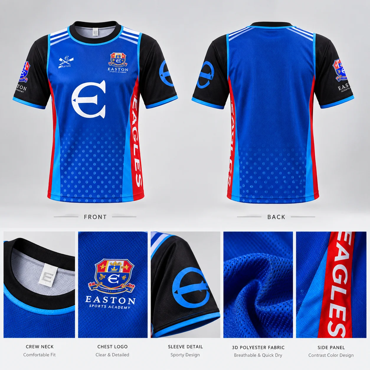 Sell Well Crew Girl Men Eagles Team Sports Jersey Short Sleeve Mesh Quick Dry Football Rugby Training Match Uniform Blue Black