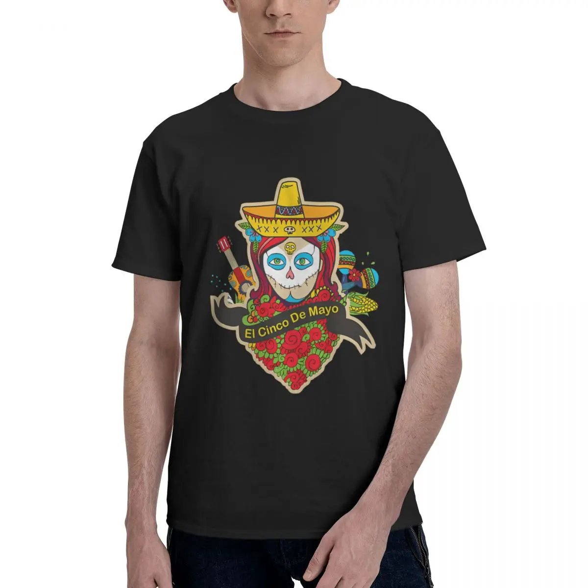 Men's T Shirt Ei Cinco De Mayo 100% Cotton Short Sleeve Crew Neck Outdoors individuality Black Tops