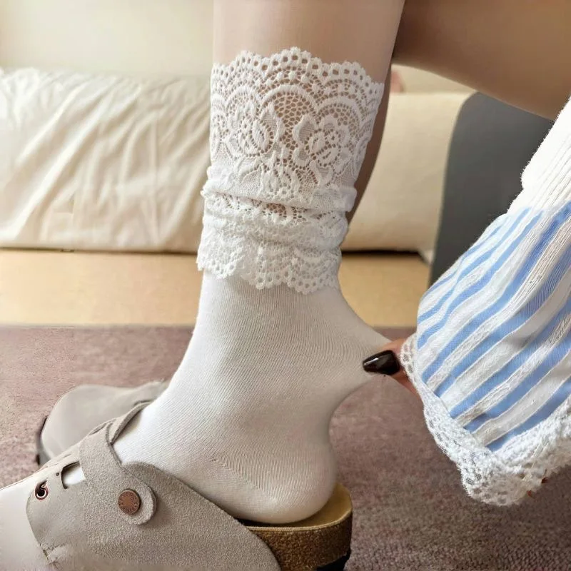 1/2 Paar Spitzen-Mid-Tube-Socken, Patchwork, süße Damen-Cosplay-Socken, modisch, vielseitig, schön, passend zum Rock, lange Socken – Detail 2