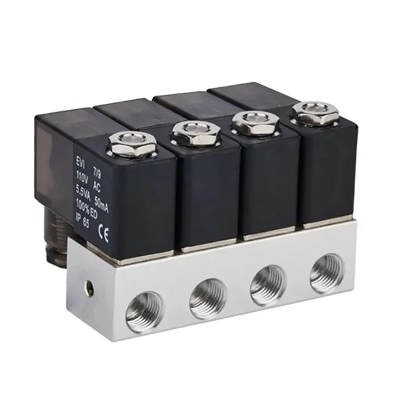2V025-06-4F 2/2 Way Neutral Air Selector Solenoid Valve Sets 2mm DC 24V AC 220V Mini Solenoid Valve Manifold Group 2F~10F