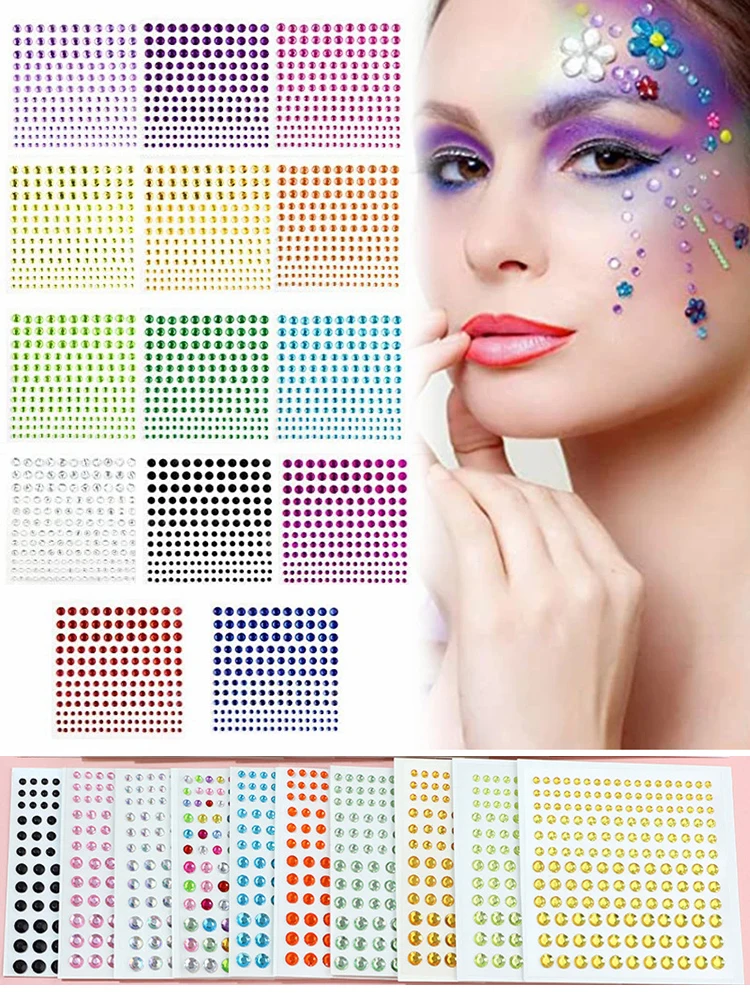 Rhinestone Sticker (3/4/5/6mm), Self-Adhesive Facial and Body Decoration Sticker, Handmade