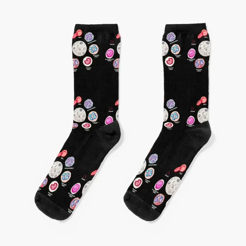Blood cells. RBCs. WBCs, Basophil, Platelet, thrombocyte, Neutrophil, B-Lymphocyte, Monocyte, Eosinophil. Socks