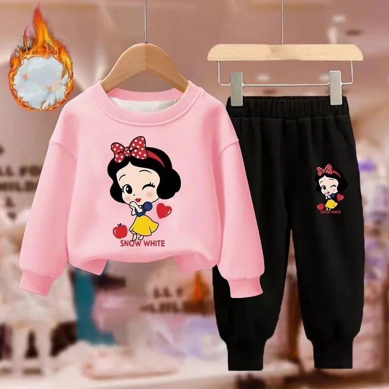 Winter Baby Girl Clothes Set Kid Boy Cartoon Print Sweatshirts Pullover & Pants 2 PCS Suit Children Long Sleeve Plush Warm Suit