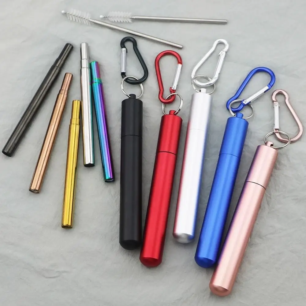 Stainless Steel Reusable Collapsible Straw Portable Foldable Metal Straw Retractable with Case Telescopic Straw Party Supplies