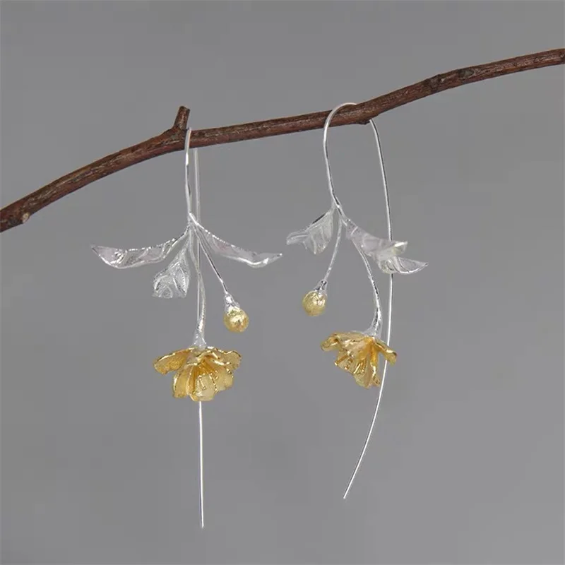 Temperament Beautiful Begonia Flower Earrings For Lady Party Accessories Trendy 925 Silver Hooks Earrings Women Jewelry Set