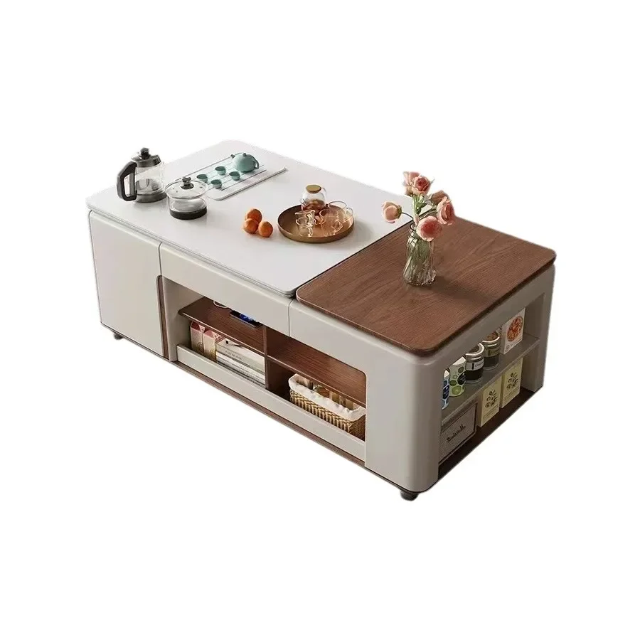 

Light luxury lifting Kung Fu rock slab tea table multi-functional household living room movable tea table