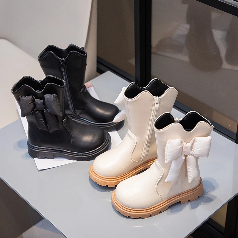 

Сапоги до середины икры для девочек из мягкой кожи на флисовой подкладке, новинка 2024, детские ботинки с дышащей подкладкой, нескользящие ботинки для рождественской вечеринки для девочек