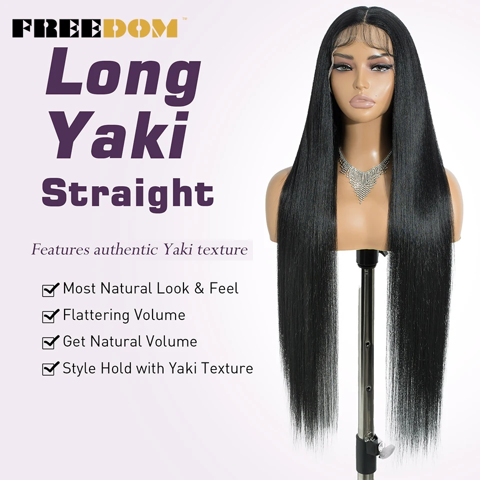 FREEDOM Lange Yaki Glatte Synthetische Lace-Front-Perücken für Schwarze Frauen 38 Zoll Ombre Braun Pfirsich Rosa Spitzenperücke für den täglichen Gebrauch – Detail 2