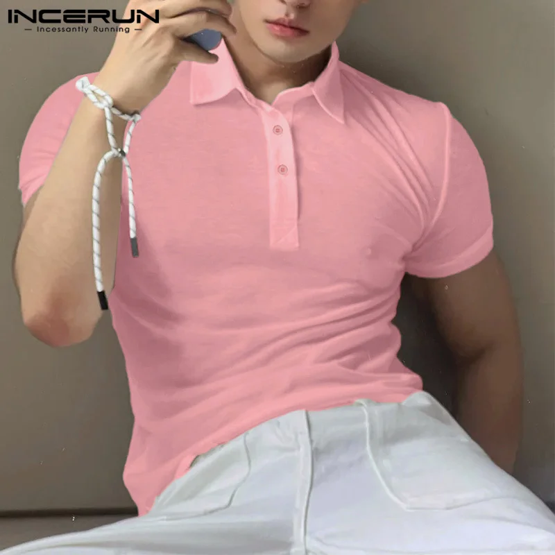 Casual Simple Style Tops INCERUN 2024 New Men's Perspective Design Solid Shirts Summer Handsome Male Lapel Collar Camiseta S-5XL