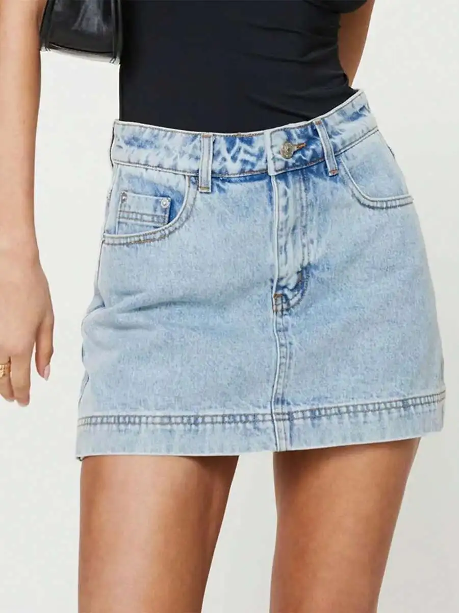 

High Waist Denim Skort Mini Skirt With Pockets Casual Stretch Jean Skirt For Women