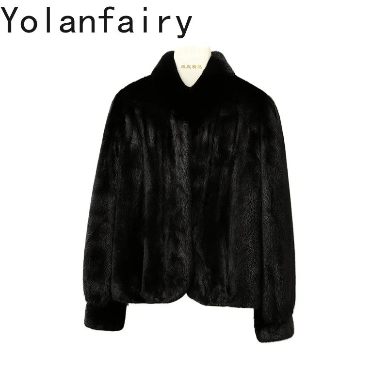 YOLANFAIRY Whole Mink Real Fur Coat Woman Luxury 2025 Winter Stand Collar Natural Mink Fur Jacket Short Black Fur Coats Casacos