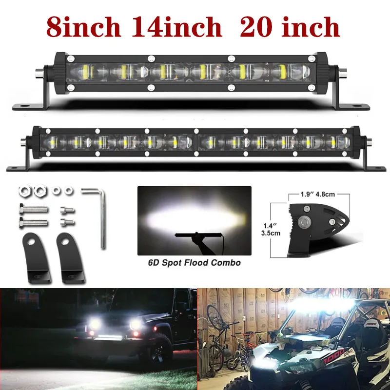 

6D 8" 14" 20" inch Ultra Strip LED Light Bar Driving Fog Lamp Work Light 4x4 Led Bar for Motorcycle Offroad SUV ATV Tractor