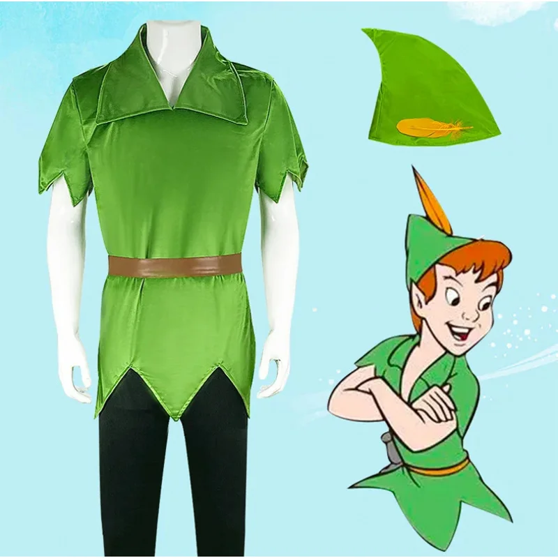 

❤2026❤ Peter Pan Cosplay Costume for Adults Men Green Elf Outfit With Hat For Halloween Fairy Tale Stage Performance Suit❤
