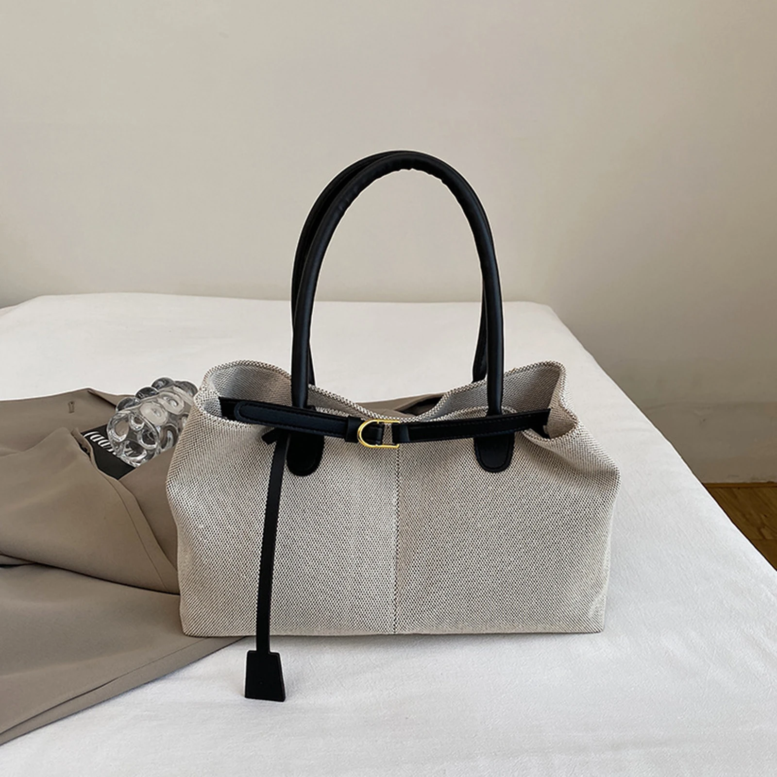 

Women's Retro Tote Bag Large Capacity Shoulder Bag Korean Style Durable Polyester Fabric