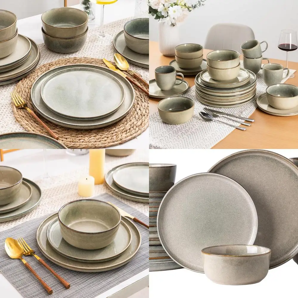 

Круглый набор столовой посуды из камня с реактивной глазурью, 24 предмета, устойчивый к царапинам, можно мыть в посудомоечной машине и в микроволновой печи, 8 шт.